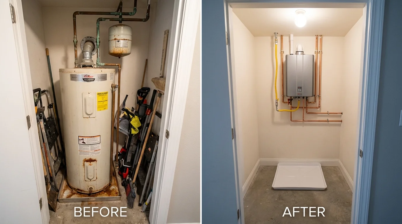 Tank water heater versus wall-mounted tankless unit comparison for Dublin, OH homeowners
